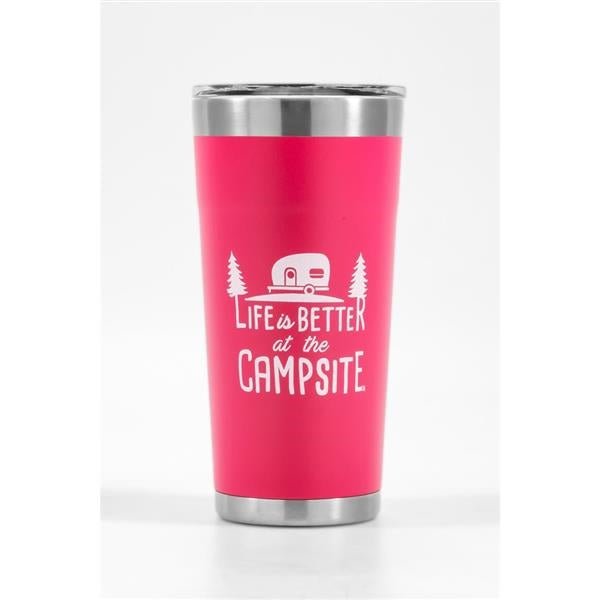 Life is Better at The Campsite Stainless Steel 20 oz. Tumbler Coral Pink - Young Farts RV Parts