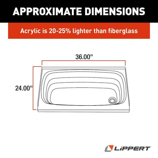 Lippert Components 209658 Better Bath RHD White Bathtub - 36" x 24" - Young Farts RV Parts
