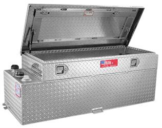 Liquid Transfer Tank RDS Tanks 71788 DOT Approved, Gasoline or Diesel, Combo, 30" Length x 48" Width x 6-1/4" Height Tool Box, 30" Length x 57" Width x 19" Height Transfer Tank, 90 Gallon Capacity, Diamond Tread, Aluminum - Young Farts RV Parts