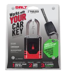 Padlock BOLT Locks/ Strattec Security 7023537 Key Type - Uses Automotive Key, 5/16" Diameter Shackle, 2" Height x 0.95" Width Shackle Clearance, General Purpose, Chrome Plated, Black And Red, Steel, With Stainless Steel Lock Shutter And Protective Jacket - Young Farts RV Parts