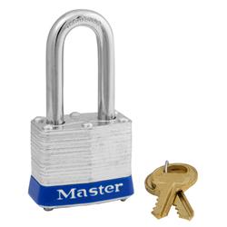 Padlock Master Lock Starter Sentry 3DLF Key Type, 9/32" Diameter Shackle/ 1-9/16" Wide Body, 1-1/2" Height X 5/8" Width Shackle Clearance, General Purpose, Steel Shackle/ Steel Body, With Dual Locking Levers Provide Extra Pry Resistance - Young Farts RV Parts