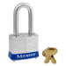 Padlock Master Lock Starter Sentry 3DLF Key Type, 9/32" Diameter Shackle/ 1-9/16" Wide Body, 1-1/2" Height X 5/8" Width Shackle Clearance, General Purpose, Steel Shackle/ Steel Body, With Dual Locking Levers Provide Extra Pry Resistance - Young Farts RV Parts