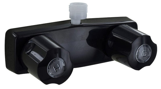 Phoenix Products PF213741 2 Valve Shower Control Valve, Single Piece Wall Mount, Plastic Compression Valve, 4" Center Distance, 2 Hole Application, 2 Black Acrylic Knob Handle, Black, Plastic Underbody, With Vacuum Breaker To Attach Hand Held Shower Hose - Young Farts RV Parts