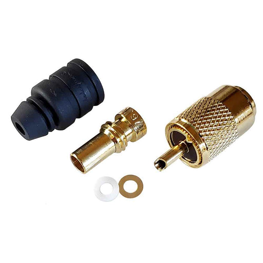 PL - 259 - 58 - G Gold Solder - Type Connector w/UG175 Adapter & DooDad Cable Strain Relief f/RG - 58x - Young Farts RV Parts