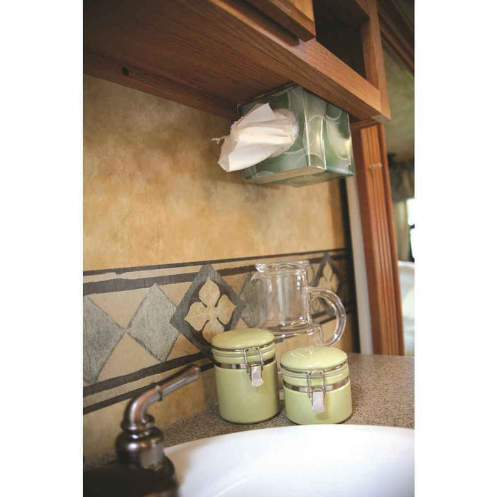 Pop-A-Tissue- Tisssue Box Holder- Mounts to Walls and Cabinets, Dispenses Tissue and Holds Tissue Boxes Upward or Downward- Perf