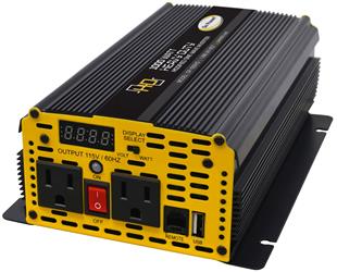 Power Inverter Go Power 80176 Modified Sine Wave Inverter; 1000 Watts Output/ 1300 Watts Surge; 80 To 90 Percent Efficiency; Two Outlets; Low Voltage; 5.8" x 2.8" x 11.2"