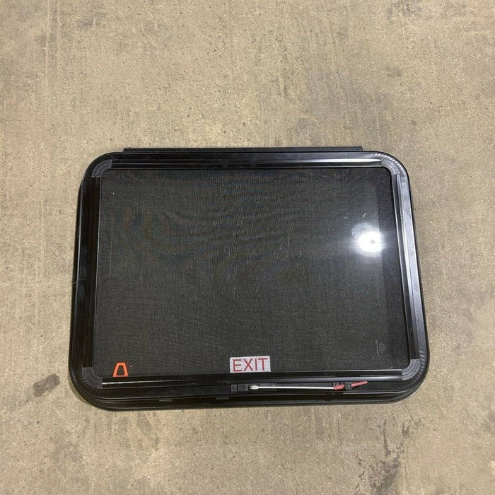 Used Black Radius Frameless Emergency Opening Window : 29 1/2" X 21 1/2 X 1 7/8" D