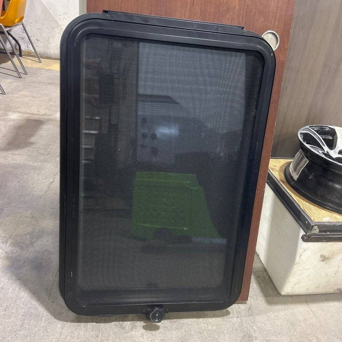 Used Black Radius Frameless Emergency Opening Window : 35 1/2" X 23 1/4 X 1 7/8" D