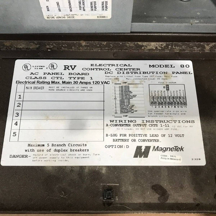 Used 20 AMP MAGNETEK DC Distribution Panel - Model 80
