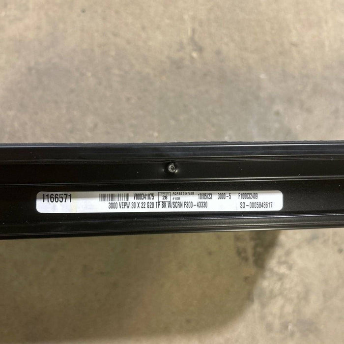 Used Black Radius Frameless Emergency Opening Window : 29 1/2" X 21 1/2 X 1 7/8" D