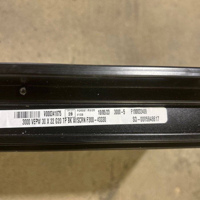 Used Black Radius Frameless Emergency Opening Window : 29 1/2" X 21 1/2 X 1 7/8" D