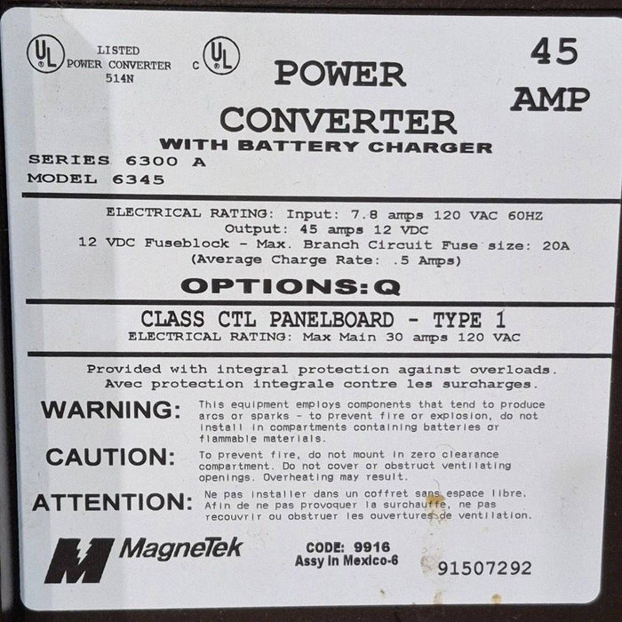 Used 45 AMP Magnetek Converter - Series 6300 A , Model 6345
