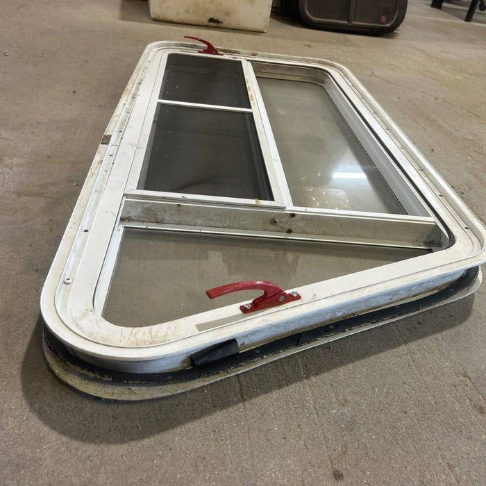 Used Slanted White Radius Emergency Opening Window - 49.25" x 23.25" x 1.875"