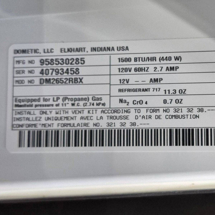 Used Complete Dometic Fridge, 2-Way - DM2652RBX