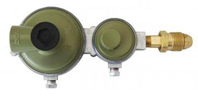 Propane Regulator Marshall Excelsior MEGR-295HP POL Inlet x 3/8" FNPT Outlet With 90 Degree Vent; Two Stage; 225000 BTU; Without Hose; Zinc Powder Coated; Zinc Die Casted; Internal Relief Spring Loaded Diaphragm Type; High Capacity; With Retail Packaging - Young Farts RV Parts