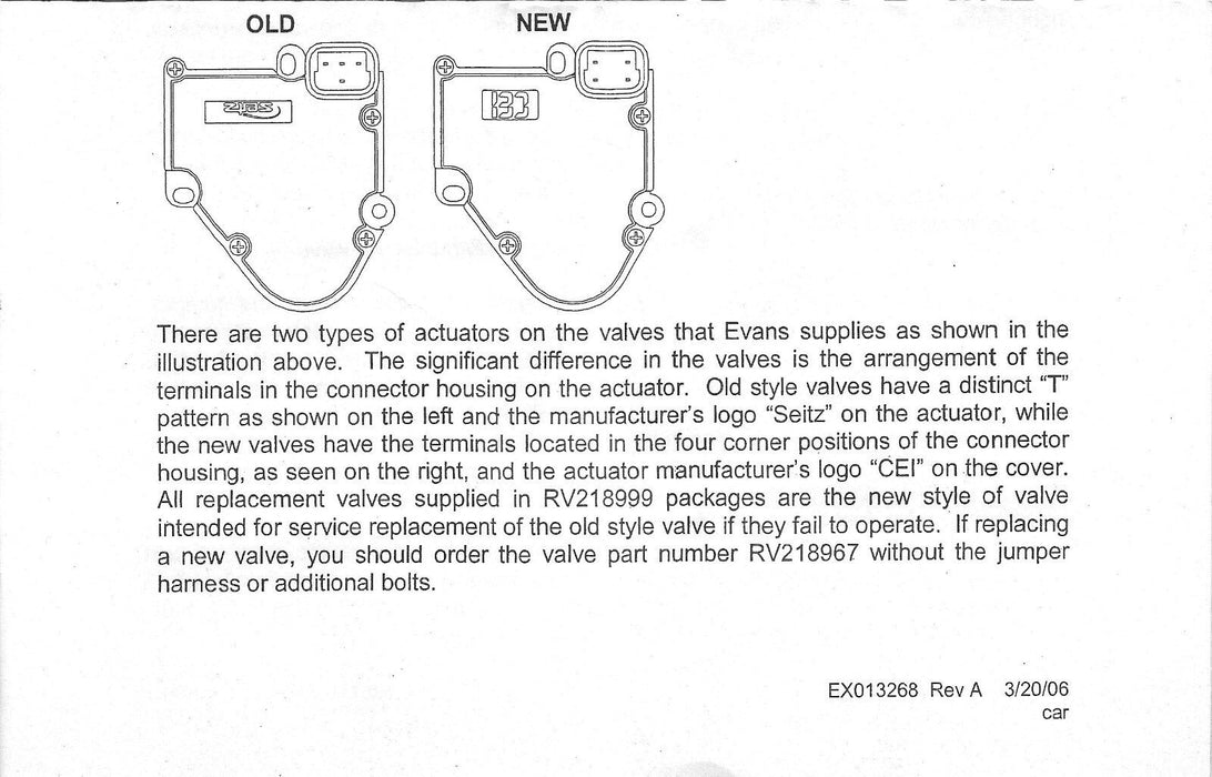 Replacement Electronic Coolant Valve Kit (Evans) RV218999 - Young Farts RV Parts