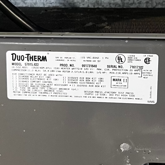 Used Duo-Therm Air Conditioner, Complete, 13500 BTU, Cool Only - 57915.622