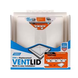Roof Vent Lid Camco 40182 Roof Vent Lid Display, Cardboard Box, With 6 White Ventline 2008 And Newer Replacement Vent Lids For 14" x 14" Vents, Polypropylene, With Reinforced Center Bar - Young Farts RV Parts