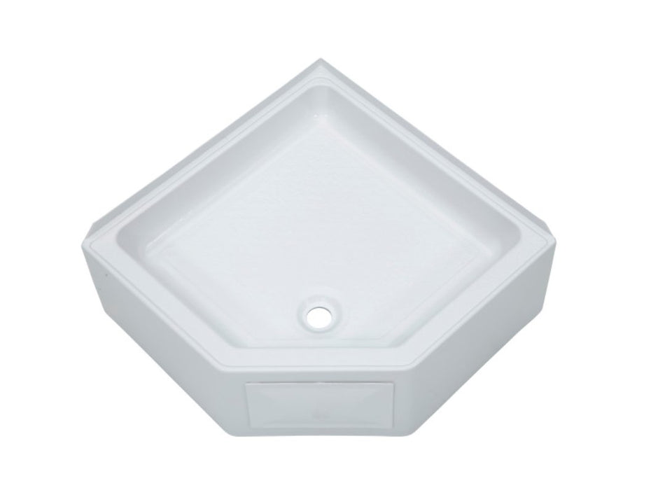 Shower Pan 27" x 27", Lippert Components 325246 Better Bath, Corner, With 10" Threshold and Access Panel, Center Drain, White - Young Farts RV Parts