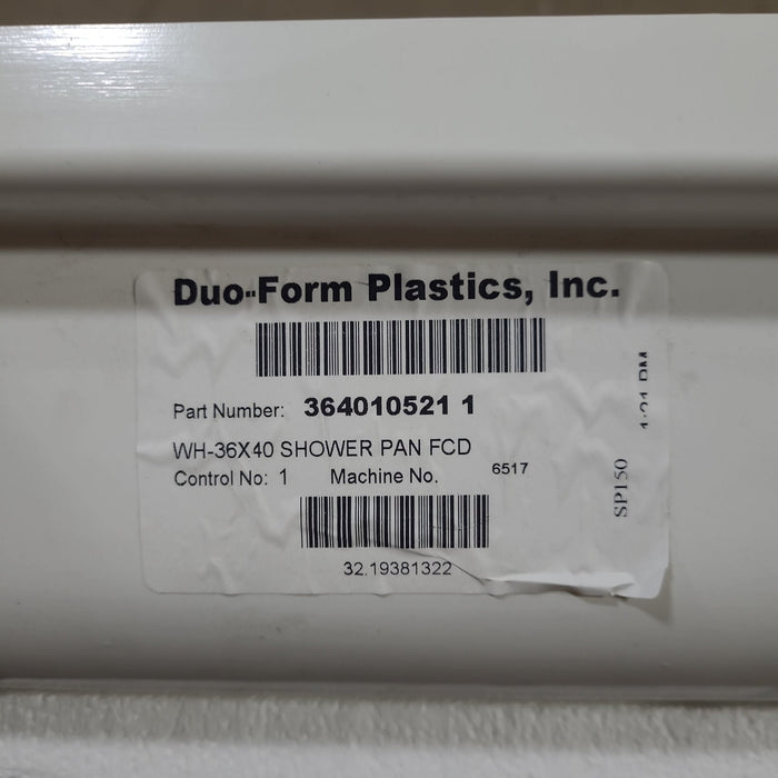 Shower Pan 40" x 36", Duo-Form 364010521 1 , Rectangular, With Threshold, Front Center Drain, White