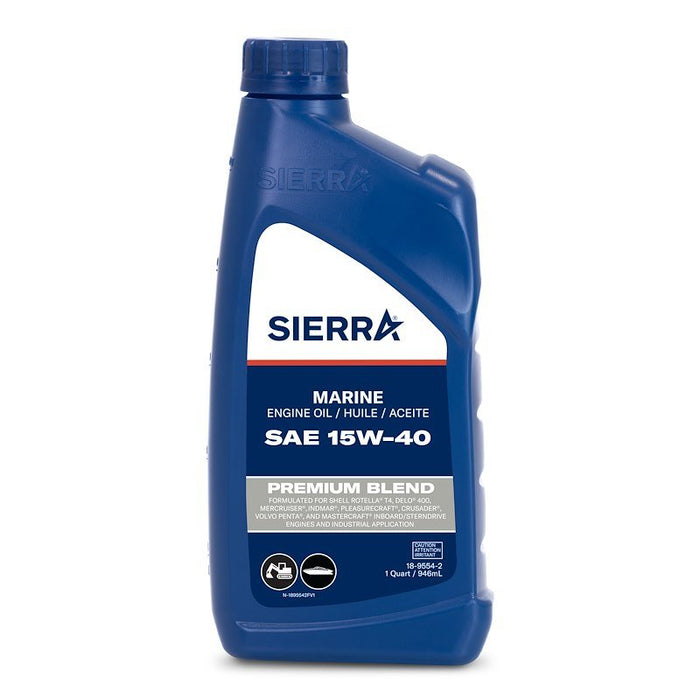 Sierra Marine 18-9554-2 Engine Oil - SAE 15W-40 - Premium Blend 4-Stroke; 1 Quart Bottle