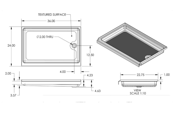 Specialty Recreation SP2436PR Shower Pan 24"x36", Right Hand Drain - Parchment - Young Farts RV Parts