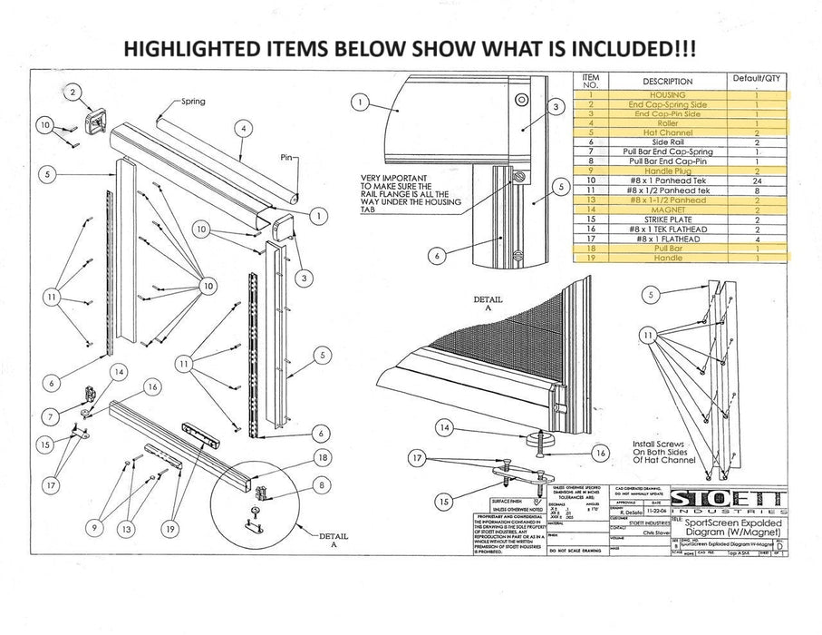 SportScreen Pull Down Retractable Toy Hauler Replacement Screen - INCOMPLETE SETUP -Black - Young Farts RV Parts