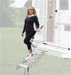Step Hand Rail Torklift A7621 Glow Step, Use With Any RV or Truck Camper Steps, Adjustable From 32" to 53" Length, Glows For Up To 10 Hours, Polished, Aluminum - Young Farts RV Parts
