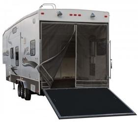 Trailer Tailgate Screen Classic Accessories 79994 Custom Fit, For Toy Haulers With Rear Opening Up To 90-1/2" Height, Compatible With Steel Frames, Rip And Grip Strip Or Magnet Attachment, Gray - Young Farts RV Parts