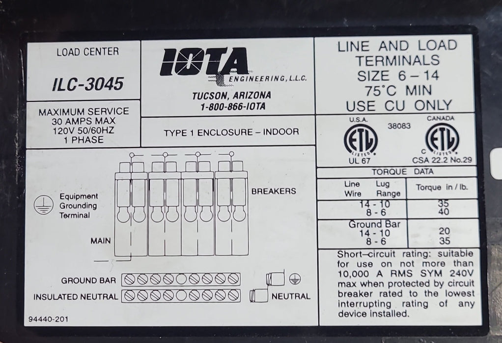 Used 30 AMP IOTA Distribution Panel - Young Farts RV Parts