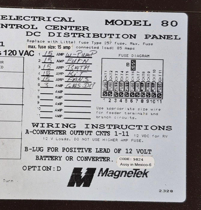 Used 30 AMP Magnetek DC Distribution Panel - Model 80