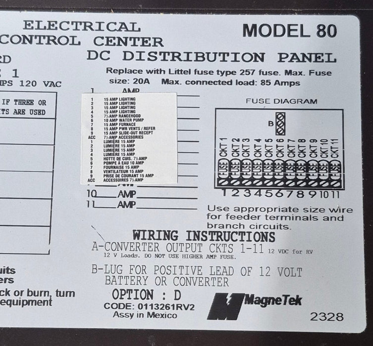 Used 30 AMP Magnetek DC Distribution Panel - Model 80