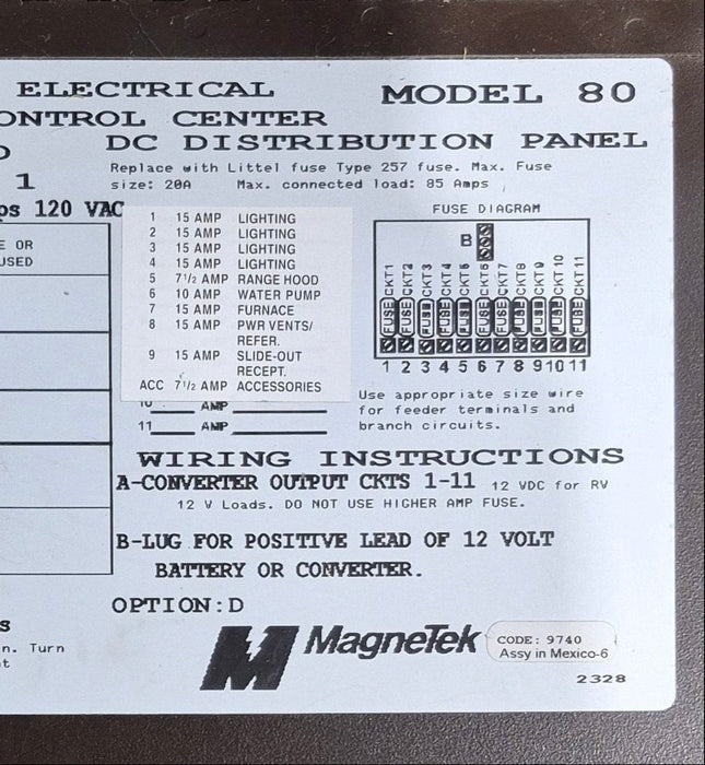 Used 30 AMP Magnetek DC Distribution Panel - Model 80