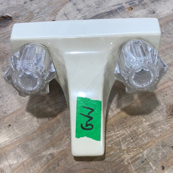 Used 4" Bathroom Faucet, Bone, Clear Knobs