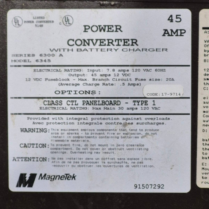 Used 45 AMP Magnetek Converter - Series 6300 A , Model 6345