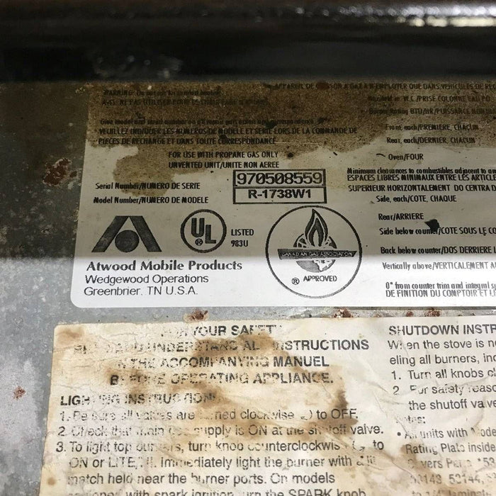 Used Atwood / Wedgewood Range Stove, 3-Burner - R-1738W1