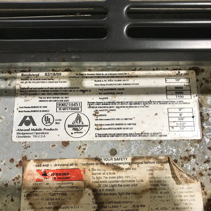 Used Atwood / Wedgewood Range Stove, 3-Burner - R-W1730BB