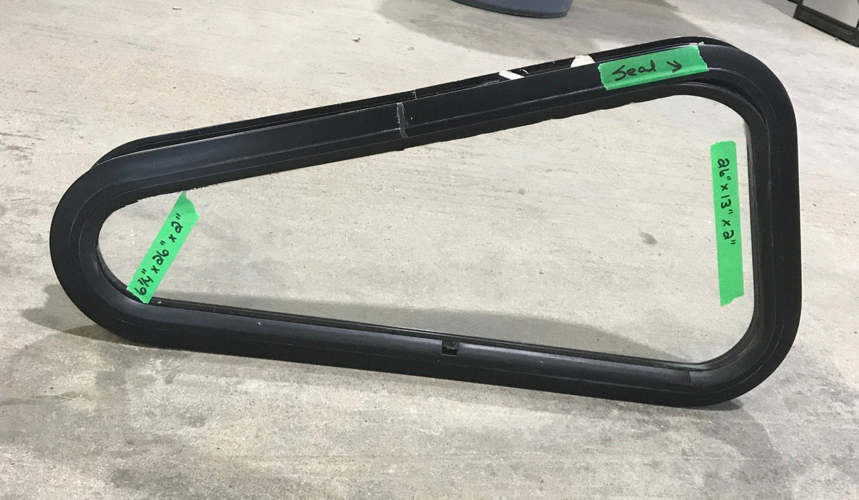 Used Black Radius Angled Non Opening Window : 26" W X 13" H X 2" D