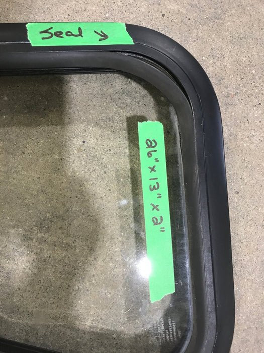 Used Black Radius Angled Non Opening Window : 26" W X 13" H X 2" D