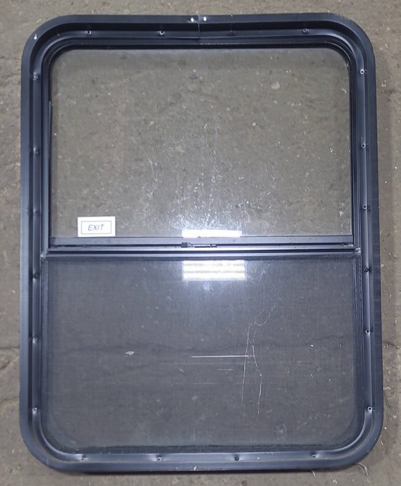 Used Black Radius Emergency Opening Window : 26 1/4" W x 34 1/4" H x 1 7/8" D - Young Farts RV Parts