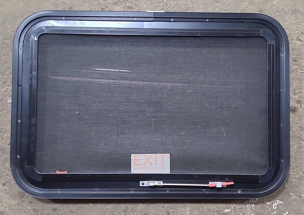 Used Black Radius Emergency Opening Window : 29 1/2" W x 19 1/2" H x 1 3/4" D - Young Farts RV Parts