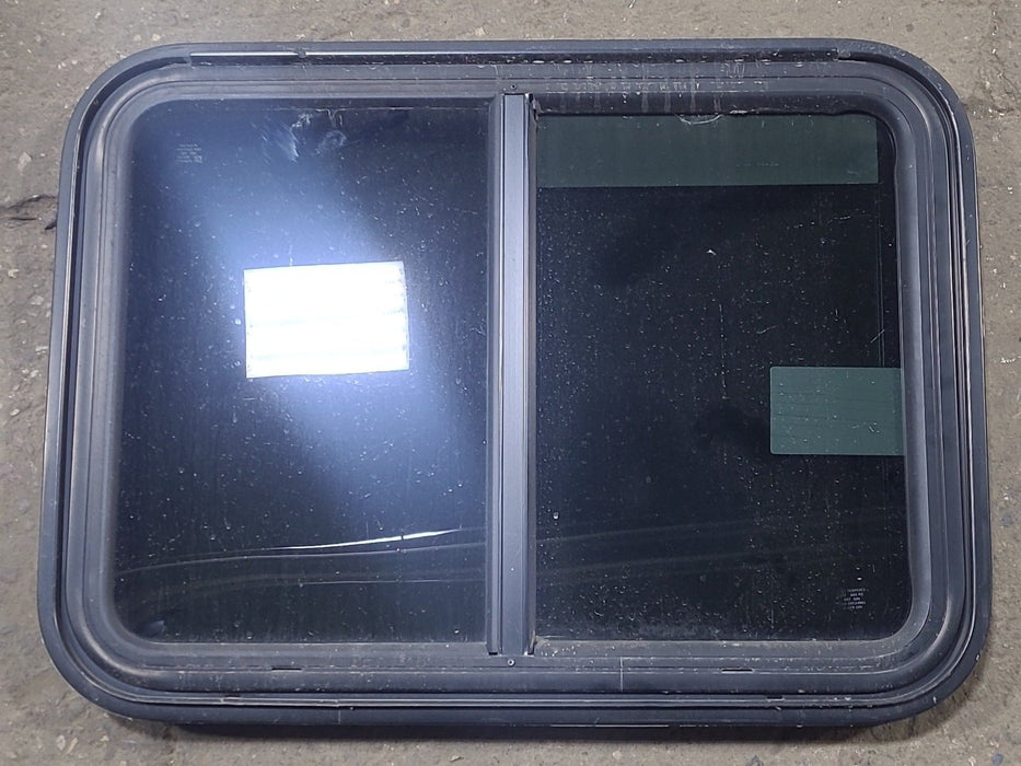 Used Black Radius Emergency Opening Window : 29 1/2" W x 21 1/2" H x 1 7/8" D - Young Farts RV Parts