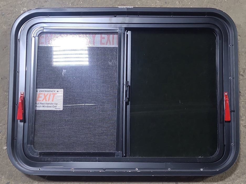 Used Black Radius Emergency Opening Window : 29 1/2" W x 21 1/2" H x 2" D - Young Farts RV Parts