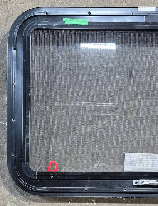 Used Black Radius Emergency Opening Window : 29 1/4" W x 19 1/4" H x 1 3/8" D - Young Farts RV Parts