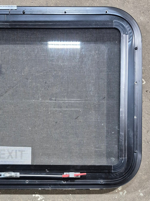 Used Black Radius Emergency Opening Window : 29 1/4" W x 19 1/4" H x 1 3/8" D - Young Farts RV Parts