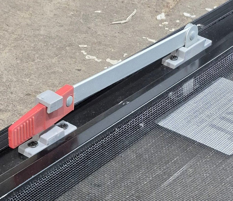 Used Black Radius Emergency Opening Window : 29 1/4" W x 19 1/4" H x 1 3/8" D - Young Farts RV Parts