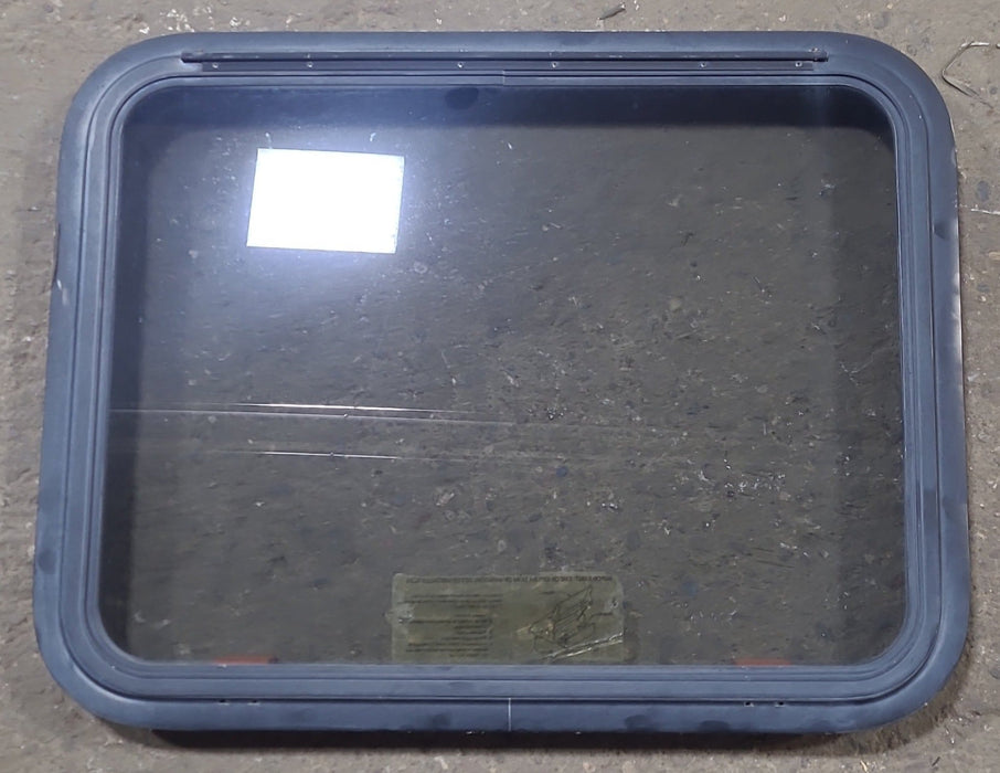 Used Black Radius Emergency Opening Window : 29 3/8" W x 22 1/2" H x 1 7/8" D - Young Farts RV Parts