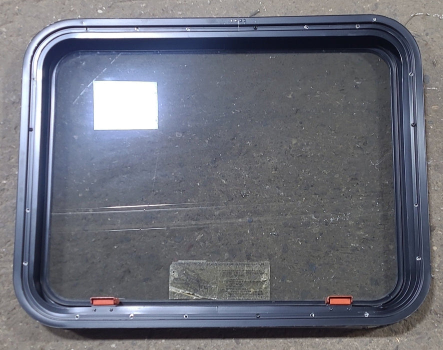Used Black Radius Emergency Opening Window : 29 3/8" W x 22 1/2" H x 1 7/8" D - Young Farts RV Parts