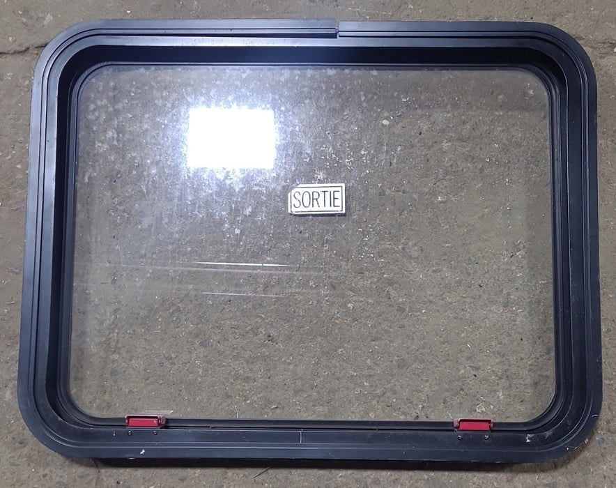 Used Black Radius Emergency Opening Window : 30 3/4" W x 23 3/4" H x 1 5/8" D - Young Farts RV Parts