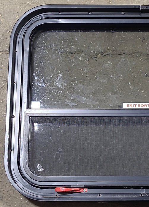 Used Black Radius Emergency Opening Window : 31 1/2" W x 23 3/4" H x 1 7/8" D - Young Farts RV Parts